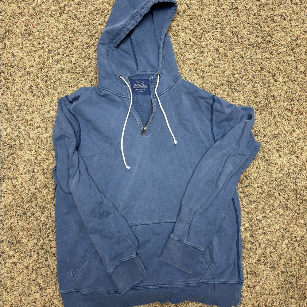J. Crew Vintage Blue Hoodie with Cream Drawstrings